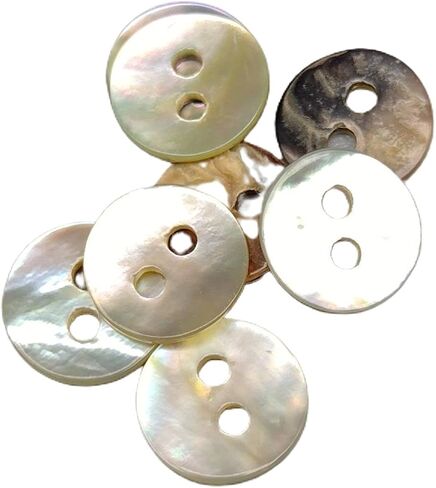 Natural Nacar Pearl Shell Buttons - Nacre - Concha - AKOYA - 2 Holes Round Sewing Buttons - Iridisdent Color - Produced and Shipped from Spain (37 mm) in Kuwait
