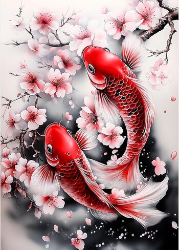 Lxmsja Koi Fish Miamond Art Kits للبالغين ، ومشهد الأسماك DIY الكامل الحفر مجموعات الطلاء الماس للمبتدئين ، الحرف الفنية للأحجار الكريمة 5D للبالغين ، ديكور الجدار المنزلي 12x16 بوصة in Kuwait