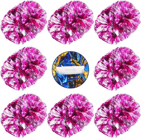 8 Packs Cheerleading Pom Poms, Plastic Metallic Foil Cheer Hand Flowers Bulk, Cheerlead Pompoms for Teens Adult Sports Team Ball Game 13.4 Inch, 75g Weight Each (Purple Sliver) in Saudi Arabia