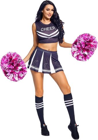 8 Packs Cheerleading Pom Poms, Plastic Metallic Foil Cheer Hand Flowers Bulk, Cheerlead Pompoms for Teens Adult Sports Team Ball Game 13.4 Inch, 75g Weight Each (Purple Sliver) in Saudi Arabia