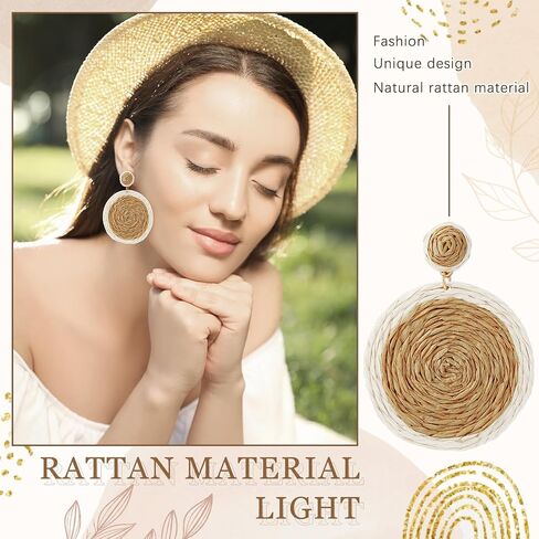 4 Pairs Rattan Earrings Lightweight Geometric Statement Tassel Woven Bohemian Earrings Handmade Straw Wicker Braid Hoop Drop Dangle Earrings For Women Girls (Style B) in Saudi Arabia