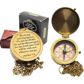 Antique Vintage Directional Magnetic Compass | Engraved Nautical Brass Compass | Birthday, Christmas, Graduation Day Gift | Religious, Catholic, Baptism Gift | First Communion, Confirmation Gifts