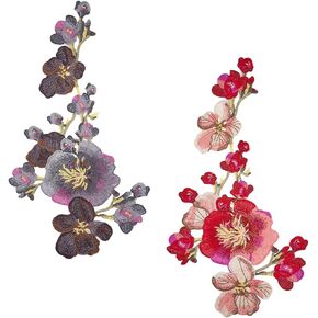 2Pcs Peony Flower Embroidered Patch Sew on Patch Applique Repair Patch for Clothes Dresses Bag Pants Hats DIY Craft Decorative