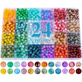 Xseino 1200pcs 6 مم حبات الزجاج ، 24 سلسلة ألوان متنوعة من الخرز الكريستال لصنع المجوهرات والحرف اليدوية ، أساور الصداقة