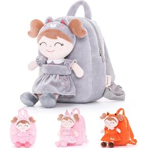 Gloveleya Toddler Backpack Baby Girl Gift Plush Bag Diaper Bag with Spring Girl Doll Curly Hair Girl Toys with Love Pink 9 Inches