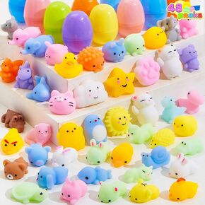 Joyin 48 PCS Easter Previlited Eggs مع ألعاب Mochi Squishy ، لعبة بريق الإجهاد ، لعبة Squishy Toy for Easter Egg Hunt ، وصالح الأطفال ، و Sustress Stuffers ، و Goodie Bag Fillers ، و Sclass Awards Supplies