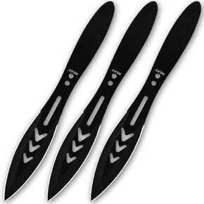 REAT Throwing Knives Set - 3 Pack,8-inch Kunai Knives Double-edged Blades,Full Tang Stainless Steel Desgin with Nylon Sheath for Outdoor Games,Practice (Black)