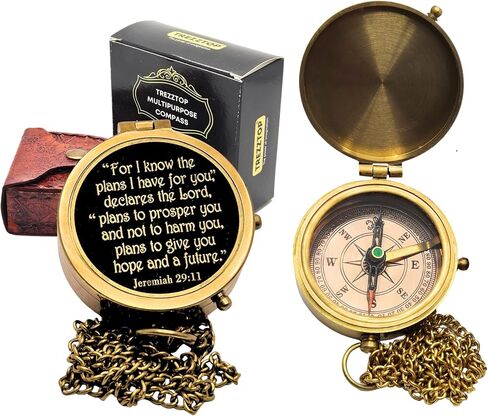 Antique Vintage Directional Magnetic Compass | Engraved Nautical Brass Compass | Birthday, Christmas, Graduation Day Gift | Religious, Catholic, Baptism Gift | First Communion, Confirmation Gifts in Saudi Arabia