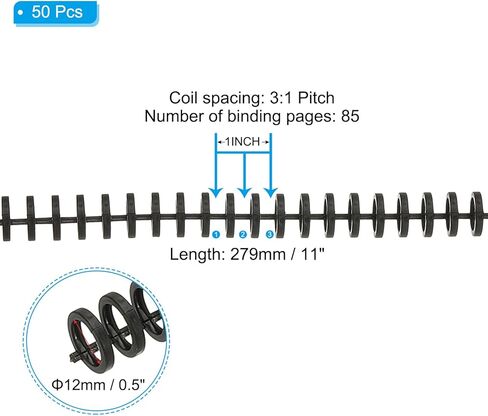 Patikil 12mm (1/2 ") لفائف ربط دوامة بلاستيكية ، 50 جهاز كمبيوتر الشخصي المربى اللولبي 85 سعة الصلاحية 3: 1 ملزمة الملعب لألواح الورق الملزمة ، متعددة الألوان in Kuwait