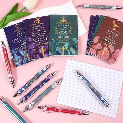 هدايا مسيحية كبيرة للنساء - 24pcs اقتباسات ملهمة مؤلفات الدفاتر الكتب المقدسة زهرة الكتاب المقدس آية أقلام هدايا دينية إيجابية لمكتب المدرسة مدرس الكنيسة in Kuwait