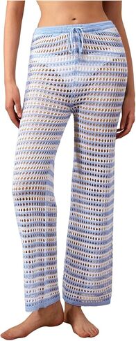 Verdusa Women's Hollow Out Crochet Knit Striped High Waist Swimwear Cover Up Pants in Kuwait