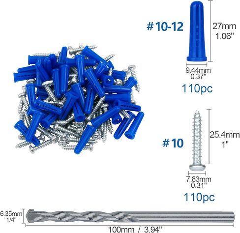 KURUI Drywall Anchors and Screws Assortment Kit 350PCS, 175 Plastic Wall Anchors and 175 Philips Flat Head Screws, 5 Sizes Screws and Dry Sheetrock Anchor, with Self Drilling Drywall Anchors in Saudi Arabia