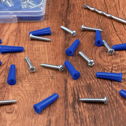 KURUI Drywall Anchors and Screws Assortment Kit 350PCS, 175 Plastic Wall Anchors and 175 Philips Flat Head Screws, 5 Sizes Screws and Dry Sheetrock Anchor, with Self Drilling Drywall Anchors in Saudi Arabia