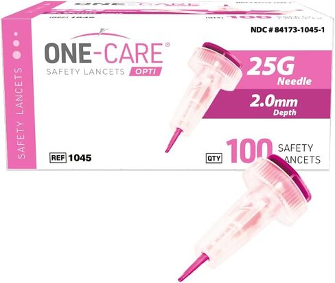 مشارط الأمان ONE-CARE OPTI ذات الزر العلوي المنشط 21 جرام × 1.8 مم، التدفق العادي، 100/bx in Kuwait