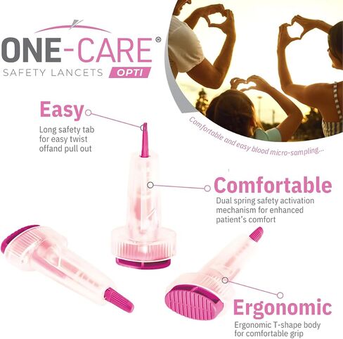 مشارط الأمان ONE-CARE OPTI ذات الزر العلوي المنشط 21 جرام × 1.8 مم، التدفق العادي، 100/bx in Kuwait
