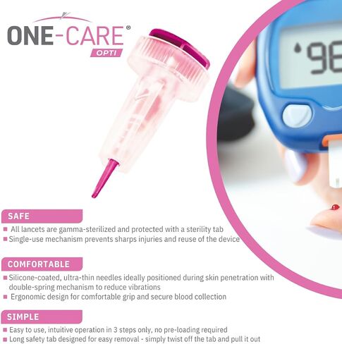 مشارط الأمان ONE-CARE OPTI ذات الزر العلوي المنشط 21 جرام × 1.8 مم، التدفق العادي، 100/bx in Kuwait