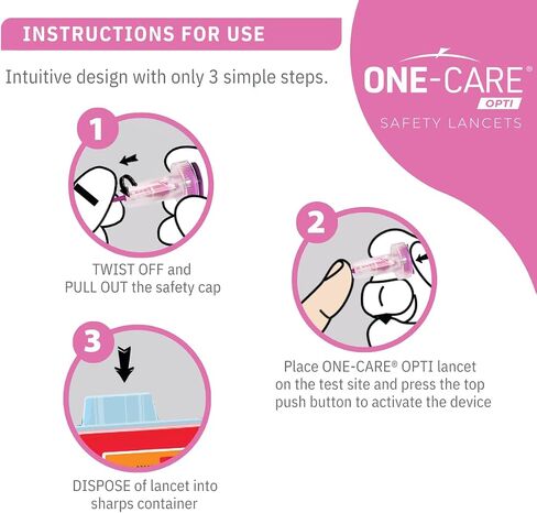 مشارط الأمان ONE-CARE OPTI ذات الزر العلوي المنشط 21 جرام × 1.8 مم، التدفق العادي، 100/bx in Kuwait