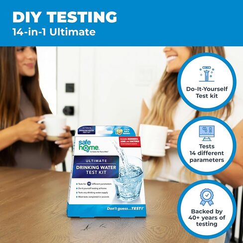 طقم اختبار مياه الشرب Safe Home® 14 في 1 - اختبار DIY للرصاص والبكتيريا والصلابة والنحاس والمزيد - صنبور المدينة أو مياه الآبار - 27 آلية/مجموعة تصدر إجمالي 302 اختبارًا in Kuwait