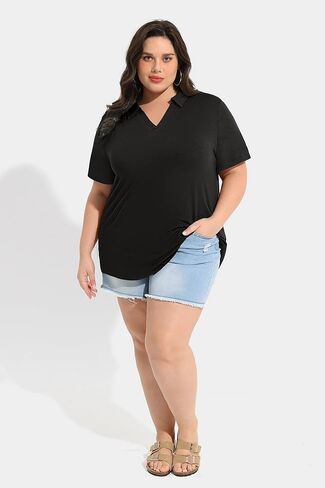 RITERA Plus Size Tops for Womens Polo Shirt Zipper Tshirt Office Business V Neck Tunic Work Blouses Dressy Collared Clothes in Kuwait