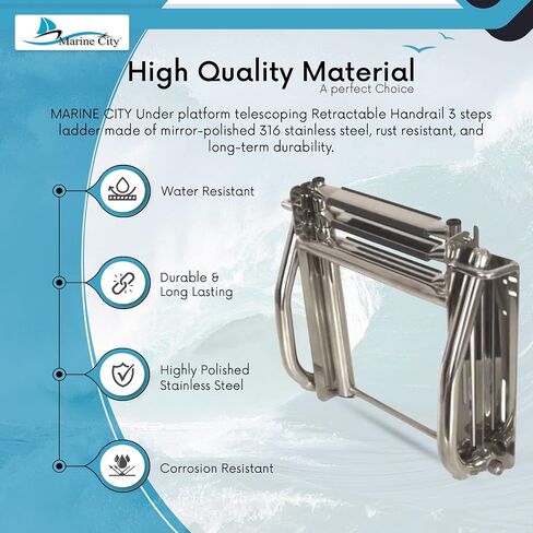 MARINE CITY 316 Stainless Steel Under Platform telescoping Retractable Handrail 4 Steps Ladder for Boat Yacht in Saudi Arabia