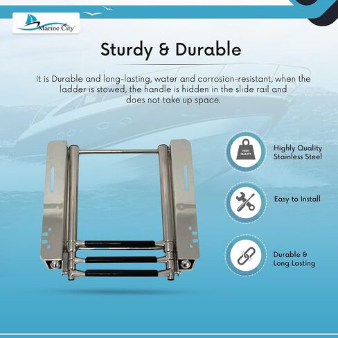 MARINE CITY 316 Stainless Steel Under Platform telescoping Retractable Handrail 4 Steps Ladder for Boat Yacht in Saudi Arabia