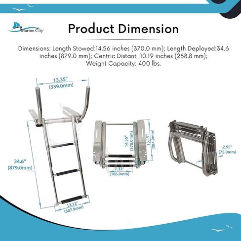 MARINE CITY 316 Stainless Steel Under Platform telescoping Retractable Handrail 4 Steps Ladder for Boat Yacht in Saudi Arabia
