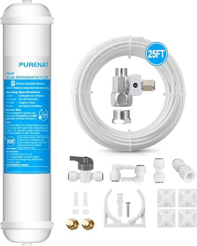 طقم فلتر مياه مضمن للثلاجة وصانع الثلج، استبدال فلتر كربون بعد التوصيل السريع 1/4 بوصة لنظام مياه التناضح العكسي مع صمام مياه التغذية، خط مياه وتركيبات 1/4 بوصة in Kuwait