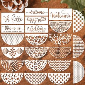Welcome Stencils for Painting on Wood 12" Welcome Stencil for Door Mat Half Round Stencils for Wood Sign Doormat Fabrics