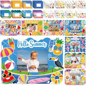 80 Unclekimby 56Packs Summer Craft for Kids - DIY صور إطار مع ملصقات لنهاية الحفلات ، يوم الشاطئ ، أنشطة الفصل الدراسي المدرسي