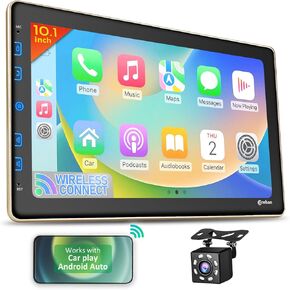Double Din Car Stereo - 10" Touchscreen Car Stereo with Bluetooth, Backup Camera, Car Audio, Car Radio - Compatible with Wireless CarPlay & Android Auto, Mirror Link
