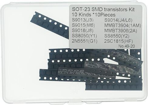 18Values*10PCS=180PCS SOT-23 SMD Transistor Kit (S9012 S9013 S9014 S9015 S9018 A1015 C1815 A42 A92 2N2222 S8050 S8550 5551 5401 A733 C945 2N3904 2N3906) in Saudi Arabia