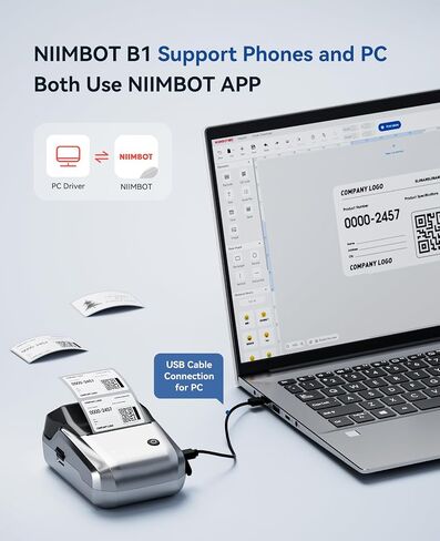 آلة صانع الملصقات Niimbot B1 مع شريط ، طابعة تسمية حرارية سهلة الاستخدام للمكتب ، المنزل ، الأعمال ، صانع الملصقات 2 بوصة مع 2 'x1.18' 'abels-230pcs/roll in Kuwait