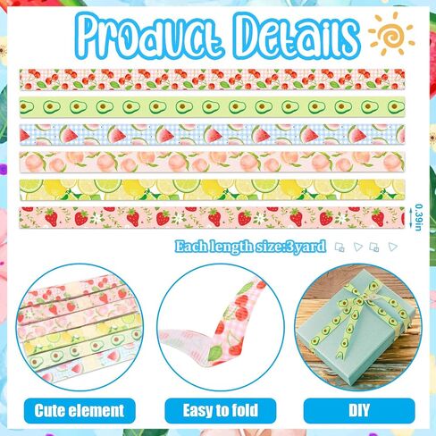 Abtols 6 Rolls 18 ياردة شرائط الموسيقى ، 3/8 "شرائط موسيقى الروك الملونة ملاحظة مزينة شرائط Grosgrain School Shist in Kuwait
