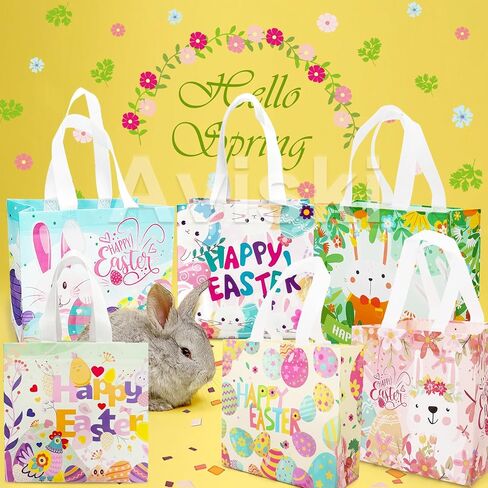 6pcs أكياس Happy Easter East Egg Hunt ، أحجام متنوعة ، أكياس هدايا جزر البيض أرنب عيد الفصح مع مقابض ، وأكياس عيد الفصح ، وأكياس عيد الفصح غير المنسوجة متعددة الوظائف للهدايا الملتفة ، ولعبة الصيد البيض ، وعيد الفصح in Kuwait