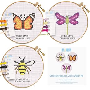 Kraftex Cross Stitch Kits: Stamped Cross Stitch Kits for Beginners. [1 Embroidery Hoop] Simple and Easy Beginner Cross Stitch Kits for Adults and Kids, use as a Needlepoint Kits for Beginners