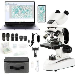 Microscope for Adults Students, 40X-2500X Binocular Compound Microscopes w/ 2MP Camera, LED Illumination, Double-Layer Mechanical Stage, Research-Grade Professional Microscopes for School,Lab