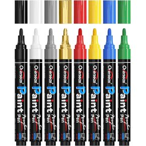 Paint Marker Pens - 8 Colors Permanent Acrylic Markers, Medium Tip, Water Based, Quick Dry, Waterproof Assorted Colors Paint Pen Set for Rock, Wood, Plastic, Metal, Canvas, Glass, Fabric, Mug