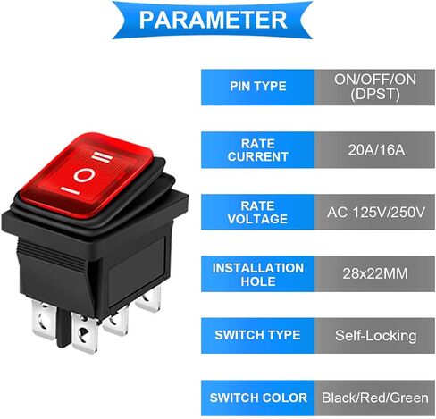 5 قطع مفتاح الروك AC 16A/250V 20A/125V DPST تشغيل/إيقاف زر ضغط صغير 5 ألوان (أسود/أحمر/أخضر/أصفر/أزرق) 4 دبوس 2 موضع مفتاح تبديل LED مع سلك تجعيد، موصل سلك in Kuwait