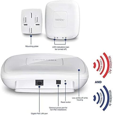 TRENDnet AX1800 ثنائي النطاق واي فاي 6 PoE+ نقطة وصول، 1201 ميجابت في الثانية واي فاي AX + 576 ميجابت في الثانية واي فاي N، MU-MIMO، OFDMA، 1024 QAM، WDS، جسر العميل، جسر WDS، AP، محطة WDS، أبيض، TEW-921DAP in Kuwait