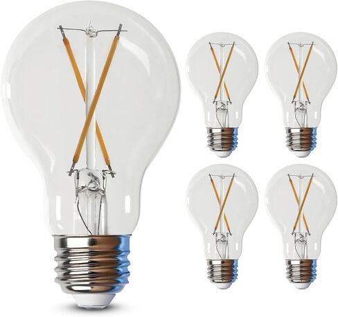 لمبة إضاءة Feit Electric LED Clear A19 متوسطة الحجم - ما يعادل 60 وات - عمر 15 عامًا - 810 لومن - 2700 كلفن أبيض ناعم - قابل لتعديل الضوء | 4 حزمة in Kuwait
