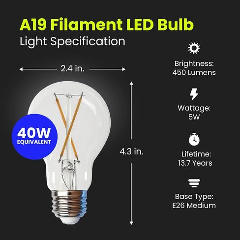 لمبة إضاءة Feit Electric LED Clear A19 متوسطة الحجم - ما يعادل 60 وات - عمر 15 عامًا - 810 لومن - 2700 كلفن أبيض ناعم - قابل لتعديل الضوء | 4 حزمة in Kuwait