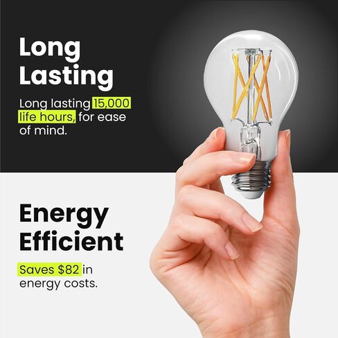 لمبة إضاءة Feit Electric LED Clear A19 متوسطة الحجم - ما يعادل 60 وات - عمر 15 عامًا - 810 لومن - 2700 كلفن أبيض ناعم - قابل لتعديل الضوء | 4 حزمة in Kuwait
