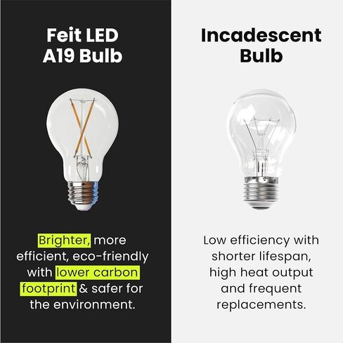 لمبة إضاءة Feit Electric LED Clear A19 متوسطة الحجم - ما يعادل 60 وات - عمر 15 عامًا - 810 لومن - 2700 كلفن أبيض ناعم - قابل لتعديل الضوء | 4 حزمة in Kuwait