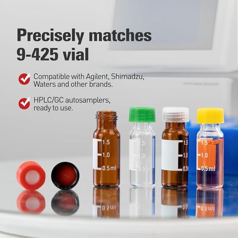 HPLC 9-425 أغطية قارورة لولبية زرقاء، أغطية قارورة عينات تلقائية 2 مل، 9 مم، حاجز سيليكون أحمر PTFE/أبيض، 100 قطعة/عبوة من Pekybio in Kuwait