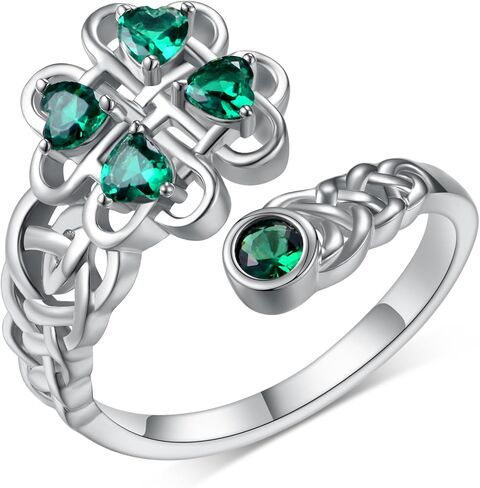 St Patricks Day Shamrock Ring 925 Sterling Silver Celtic Knot Ring Four Leaf Clover Rings for Women Clover Jewelry Gifts for Women Girls in Saudi Arabia