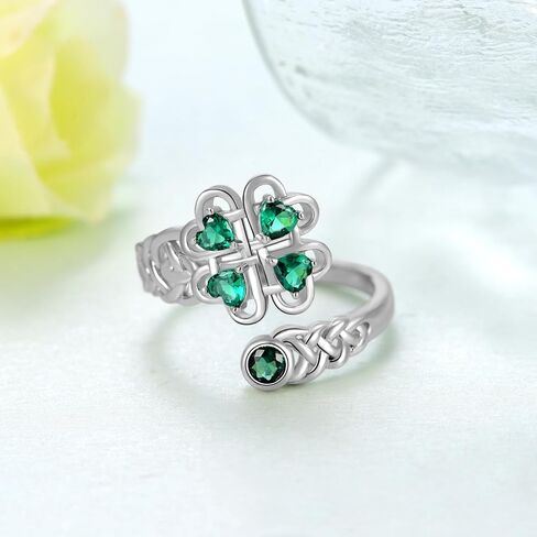 St Patricks Day Shamrock Ring 925 Sterling Silver Celtic Knot Ring Four Leaf Clover Rings for Women Clover Jewelry Gifts for Women Girls in Saudi Arabia