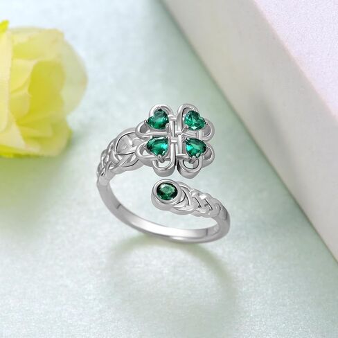 St Patricks Day Shamrock Ring 925 Sterling Silver Celtic Knot Ring Four Leaf Clover Rings for Women Clover Jewelry Gifts for Women Girls in Saudi Arabia