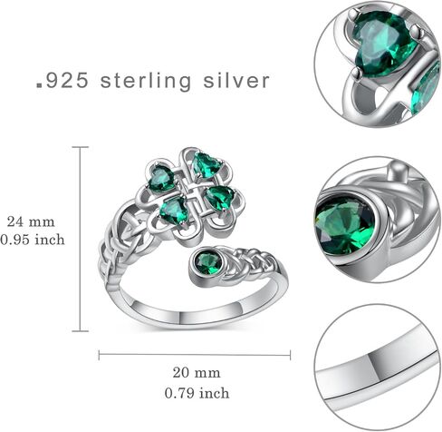St Patricks Day Shamrock Ring 925 Sterling Silver Celtic Knot Ring Four Leaf Clover Rings for Women Clover Jewelry Gifts for Women Girls in Saudi Arabia