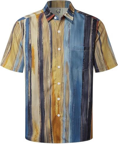 Hardaddy Men's Striped Shirts Casual Short Sleeve Button Down Summer Hawaiian Shirts in Saudi Arabia