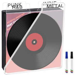 15 Pcs Acrylic Vinyl Record Dividers DIY A-Z Genre ERA BPM Tabs Plastic Vinyl Record Organizer Writable Record Dividers with Markers for Gift Album LP Records, 12 x 14 Inch, Horizontal and Vertical